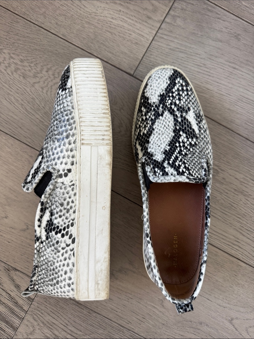 Snake Print Slip-On Platform Sneakers - Black & White